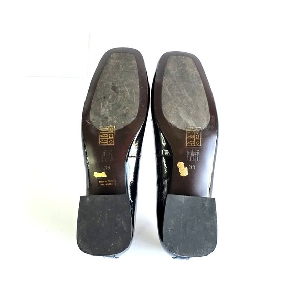 Anthropologie BIBI LOU Black Patent Leather Heeled Ballet Pumps Sz 39 Bow - Picture 12 of 14